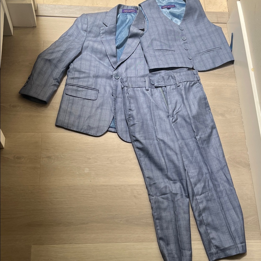 Stylish blue Gray Plaid Kids Suit Set